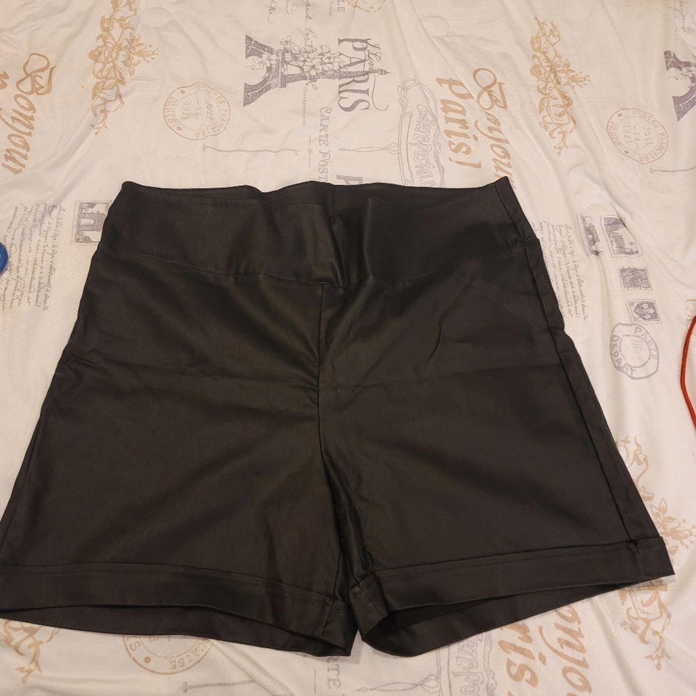 Black faux leather shorts size 3 new